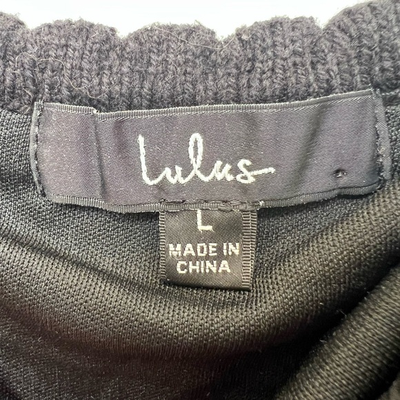 Lulus Black Crochet Knit Mini Dress Tassel Tie Bodycon Boho Summer Dress L - Picture 4 of 7